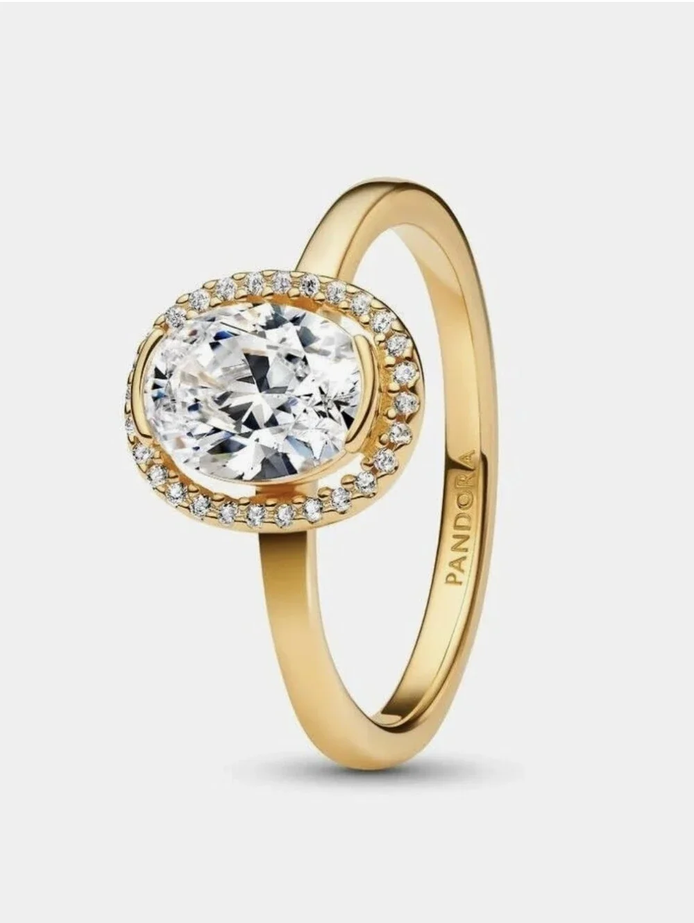 Pandora Gold Halo Ring with Clear Cubic Stone